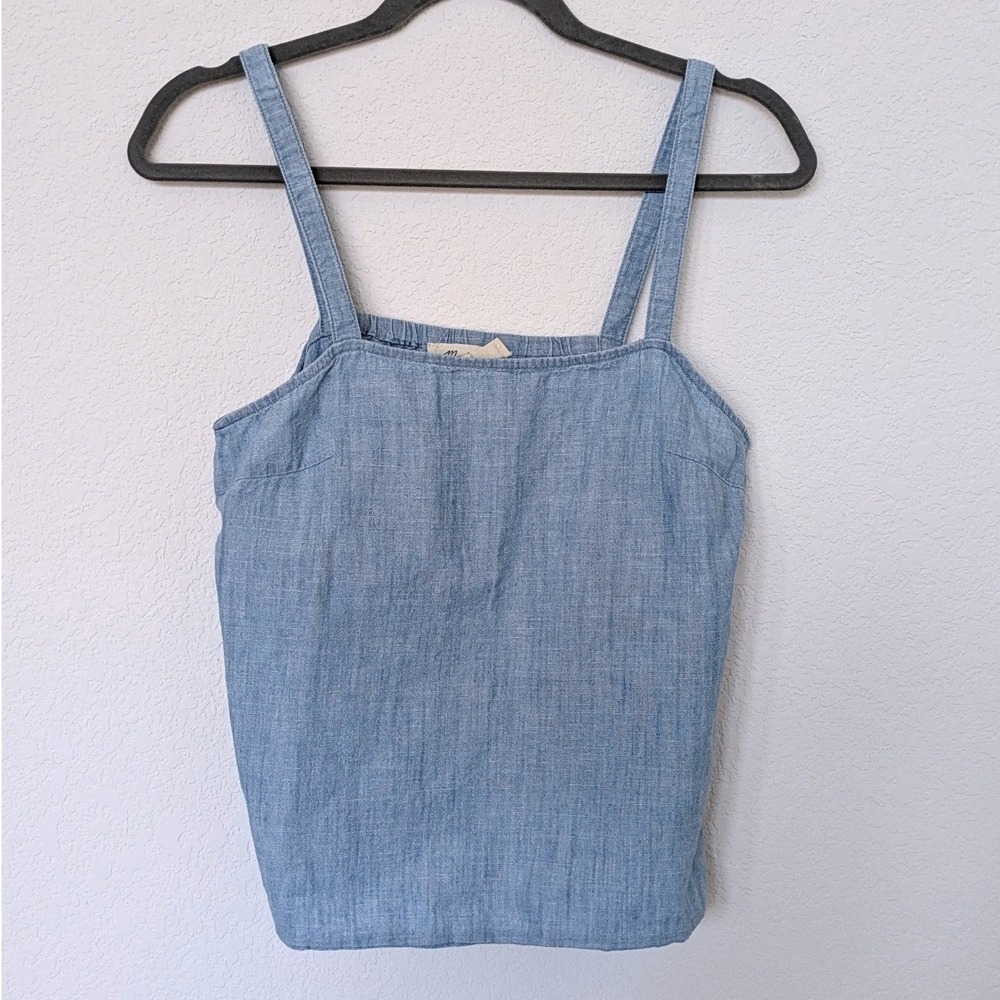 Madewell Side-Button Chambray Cami Tank Top Women S Blue Cotton Square Neck‎